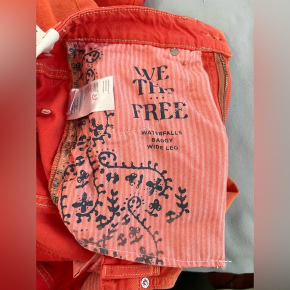 Free People We The Free‎ Waterfalls Baggy Wide Leg Jeans Orange Size 27 NWT Y2K - Picture 11 of 16